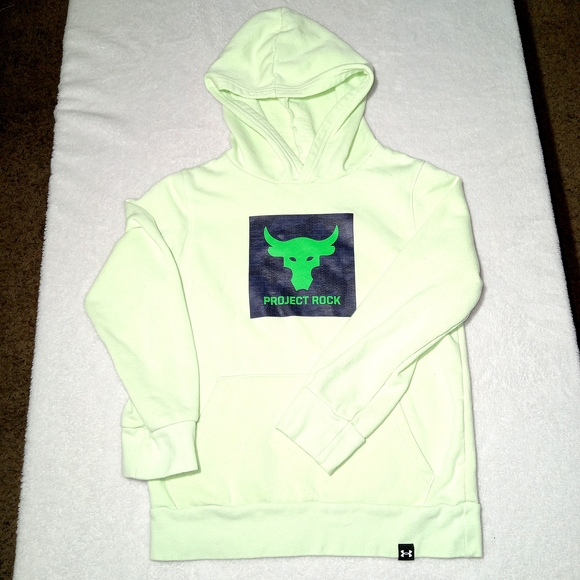 Under Armour Project Rock Rival Fleece Hoodie Sweatshirt Green Youth Sz S - Picture 9 of 9